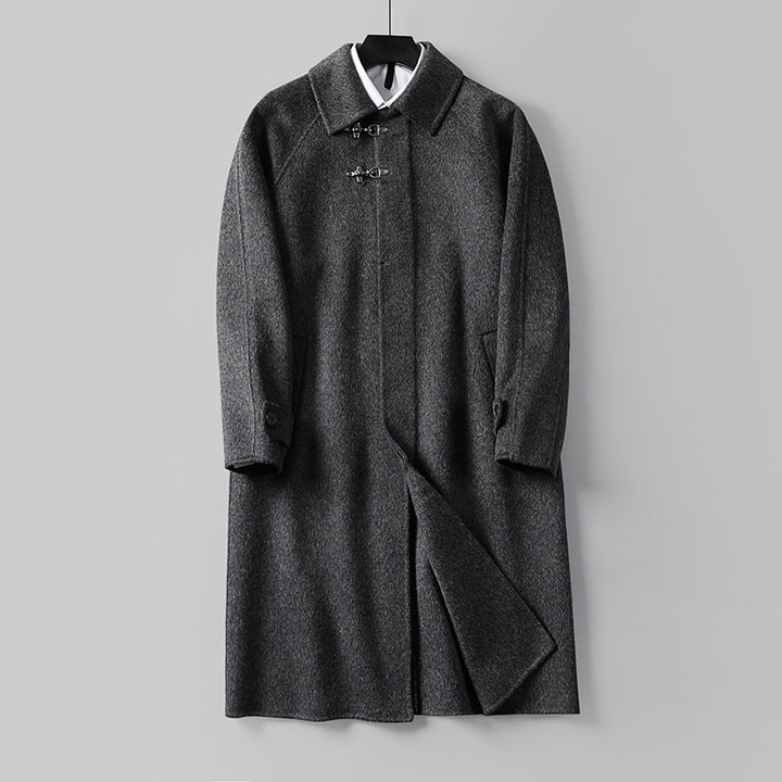 Herren Gerader Wollmix-Longcoat mit verdeckter Front und dekorativen Knebelverschlüssen Drune