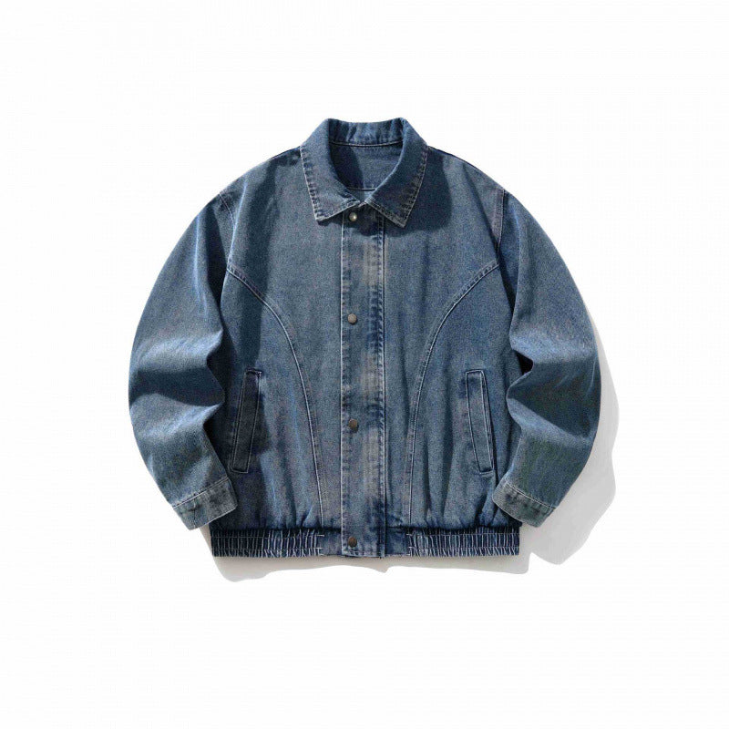 Herren Oversize-Jeansjacke mit elastischem Saum und verdeckter Druckknopfleiste Drune