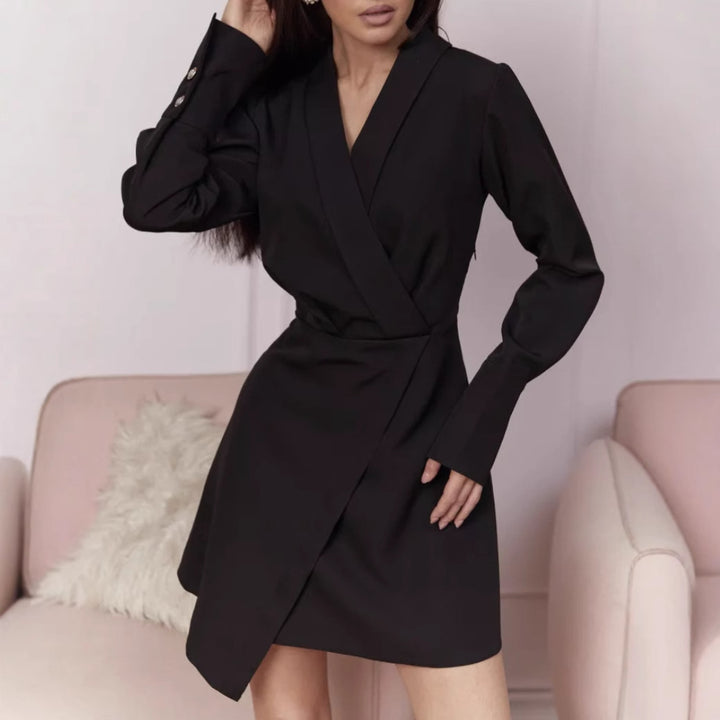 Damen Wickelkleid mit elegantem V-Ausschnitt und langen Ärmeln Drune