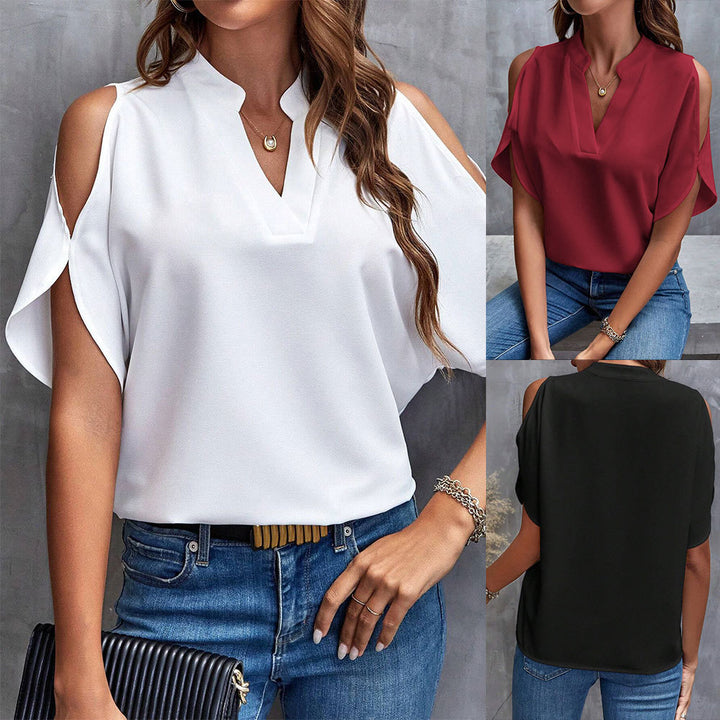 Damen elegante Bluse mit cut-out Ärmeldesign und modischem Stehkragen Drune