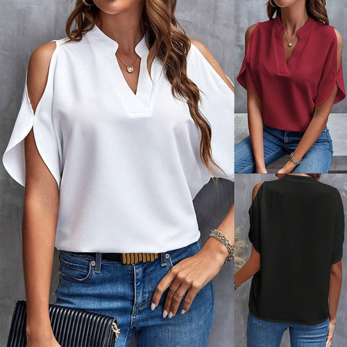 Damen elegante Bluse mit cut-out Ärmeldesign und modischem Stehkragen Drune