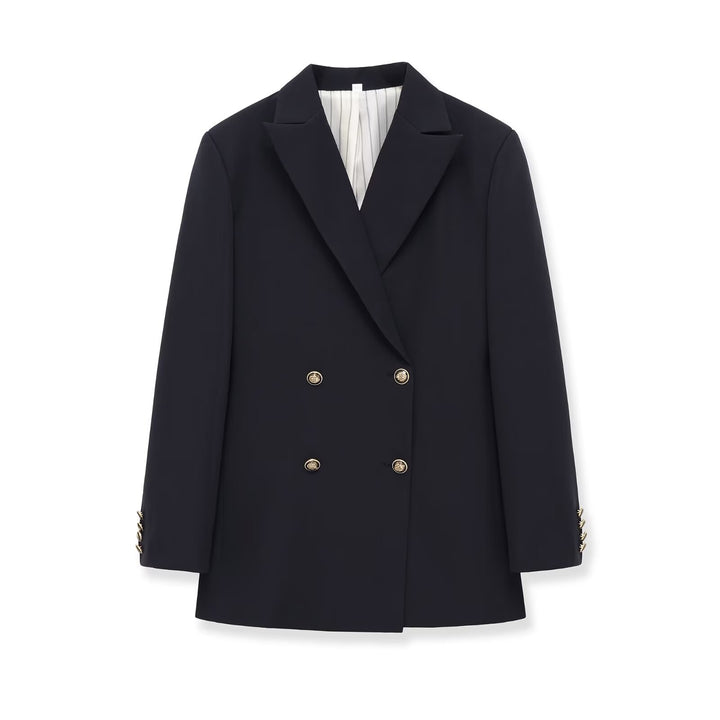 Damen Doppelreihiger Longblazer mit markanten Goldknöpfen und strukturierter Schulter Drune