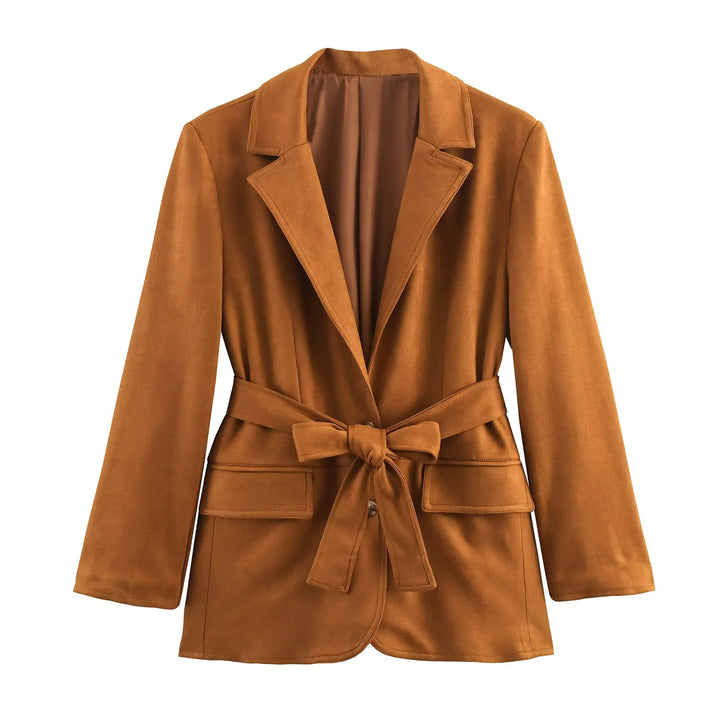 Damen nan taillierter Blazer mit Bindegürtel, Pattentaschen und weichem Innenfutter Drune
