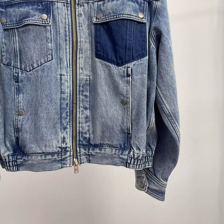 Herren Relaxed Denim-Utility-Jacke mit Stehkragen und kontrastierter Brusttasche Drune