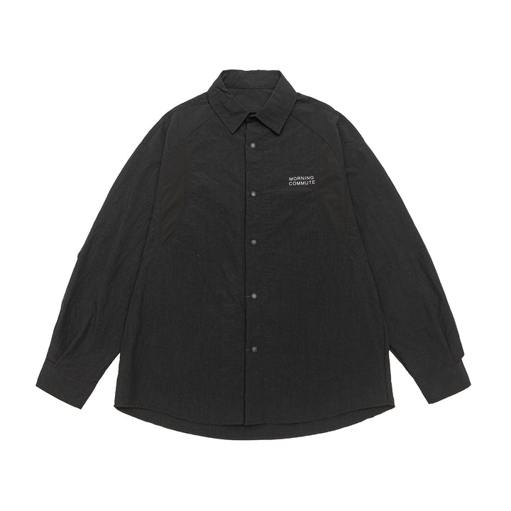 Unisex Leichtes Overshirt im Coach-Stil mit Hemdkragen und Brustprint Drune