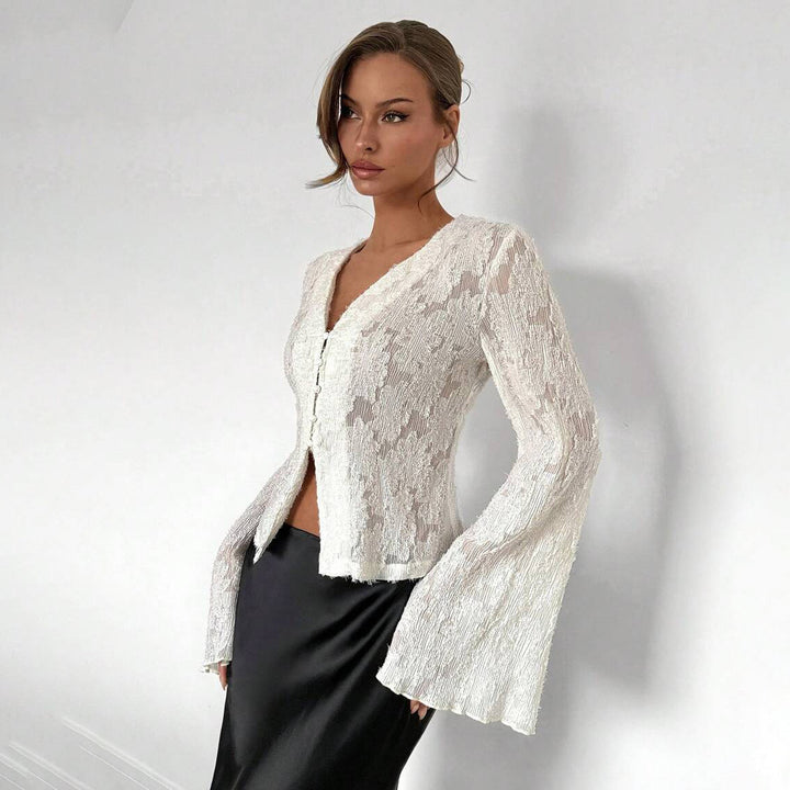 Damen Spitzenbluse mit weitem Ärmel Drune