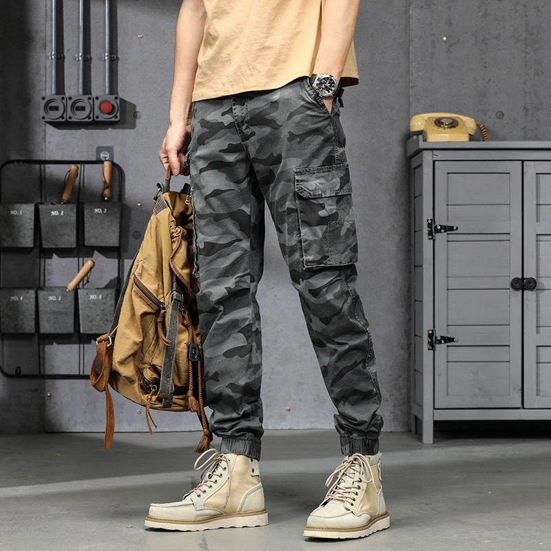 Herren Camouflage‑Cargo‑Jogginghose im Military‑Look mit Mehrfachtaschen und elastischem Knöchelabschluss Drune