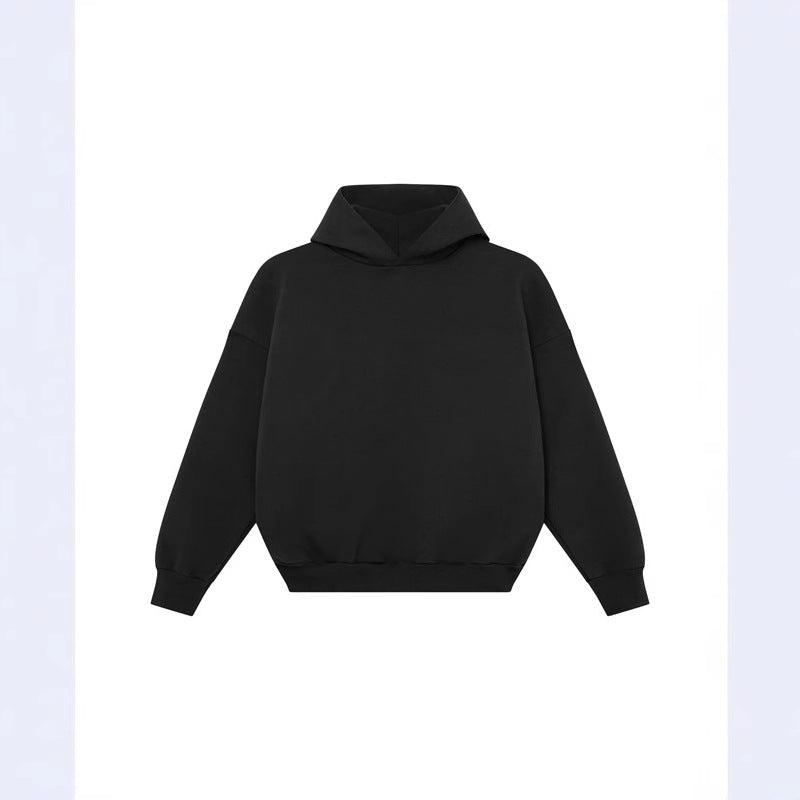 Unisex minimalistischer Kapuzenpullover ohne Kängurutasche mit überschnittener Schulter und geripptem Saum Drune
