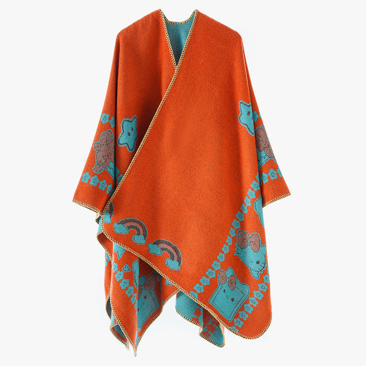 Damen Oversize-Poncho mit Jacquard‑Tiermotiv und asymmetrischem Zipfelsaum Drune