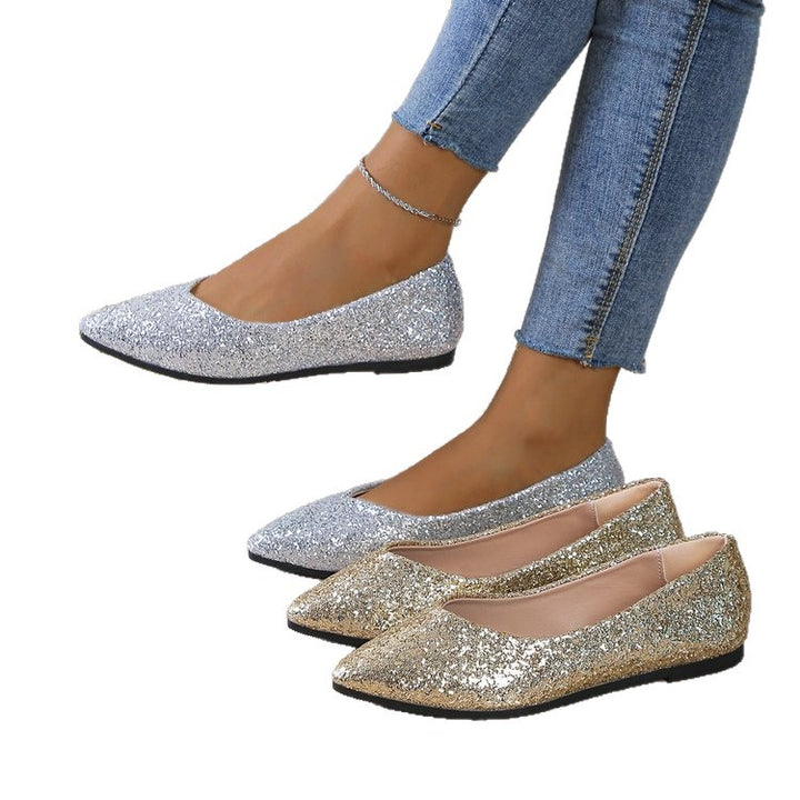 Damen Glitzer-Ballerinas mit spitzer Zehenpartie und flacher Laufsohle Drune