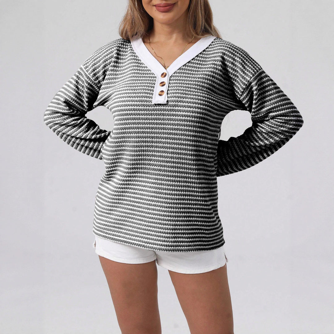 Damen Langarmshirt mit strukturiertem Gewebe und modischen Knopfdetails Drune