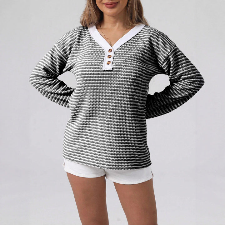 Damen Langarmshirt mit strukturiertem Gewebe und modischen Knopfdetails Drune