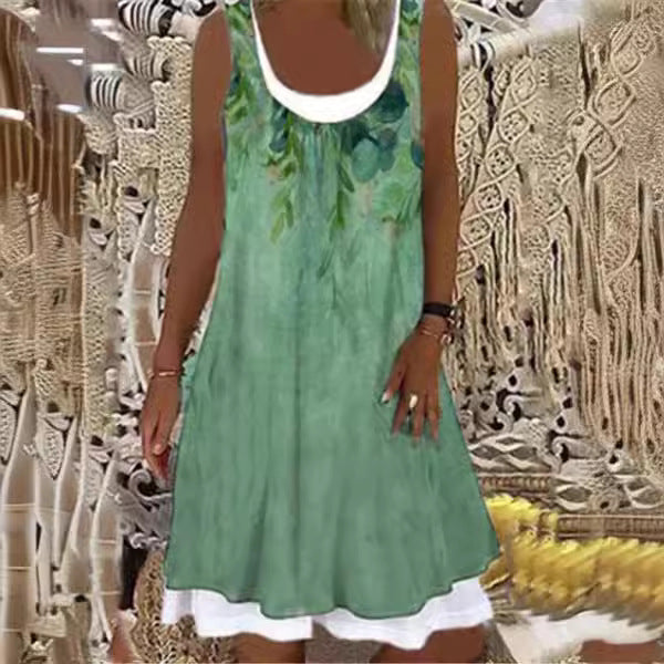 Damen Blumendruck Ärmelloses Strandkleid Drune