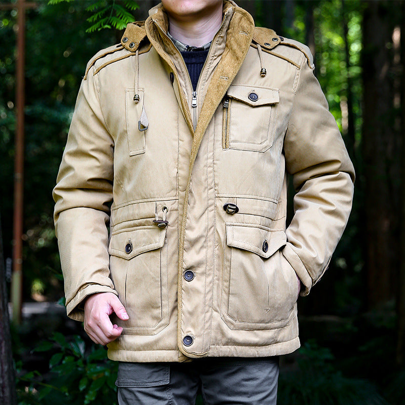 Herren nan gewatteter Fieldparka mit Kapuze, Schulterklappen und multifunktionalen Taschen Drune