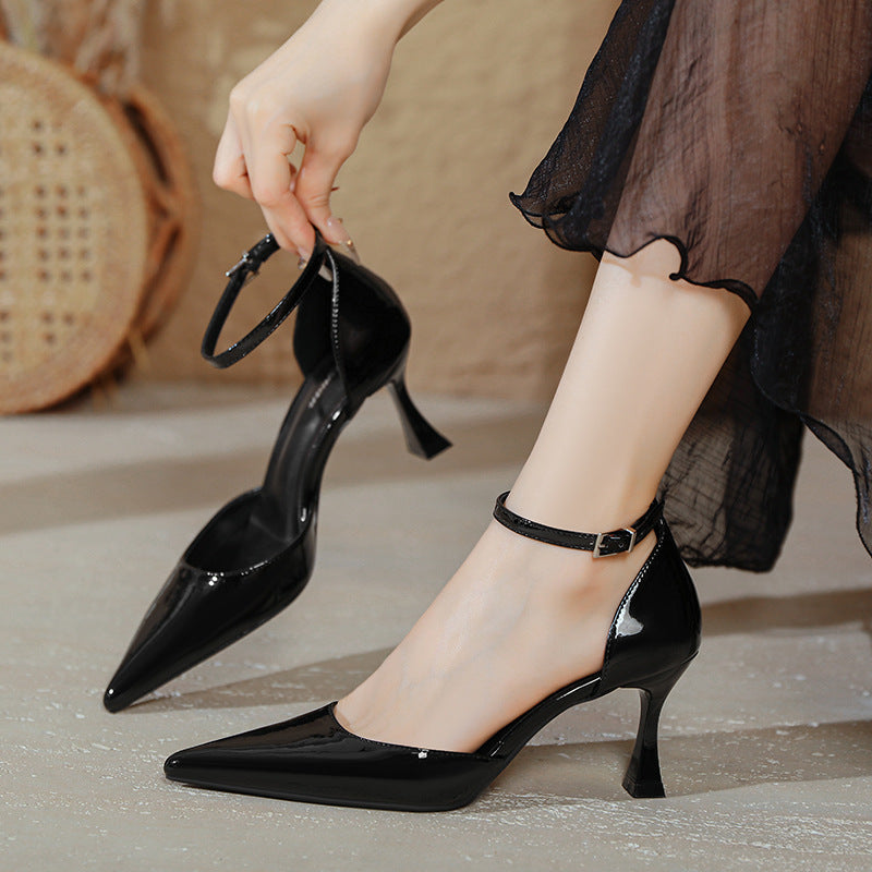 Damen elegante Stiletto-Pumps mit verstellbarem Riemen und glänzender Oberfläche Drune