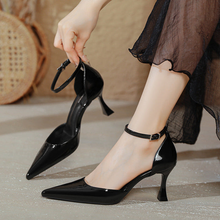 Damen elegante Stiletto-Pumps mit verstellbarem Riemen und glänzender Oberfläche Drune