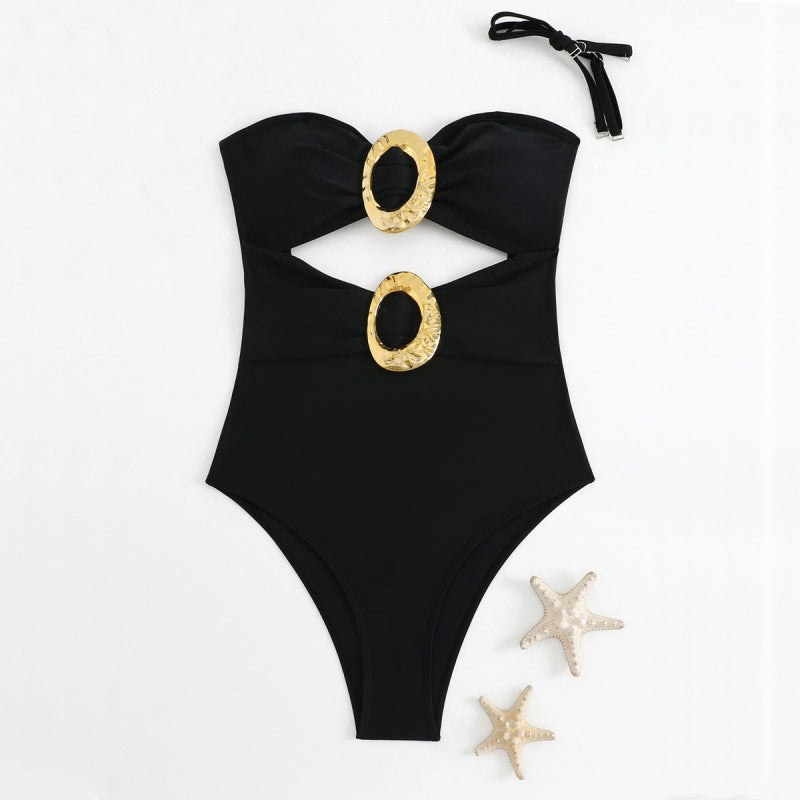 Damen Eleganter Monokini mit dekorativem Cut-Out und Goldakzenten Drune