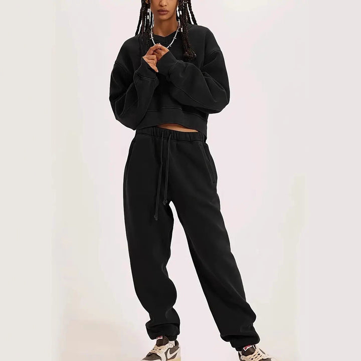 Damen Boxy-Sweatshirt mit überschnittener Schulter, verlängertem Rückenteil und brushed Fleece Drune