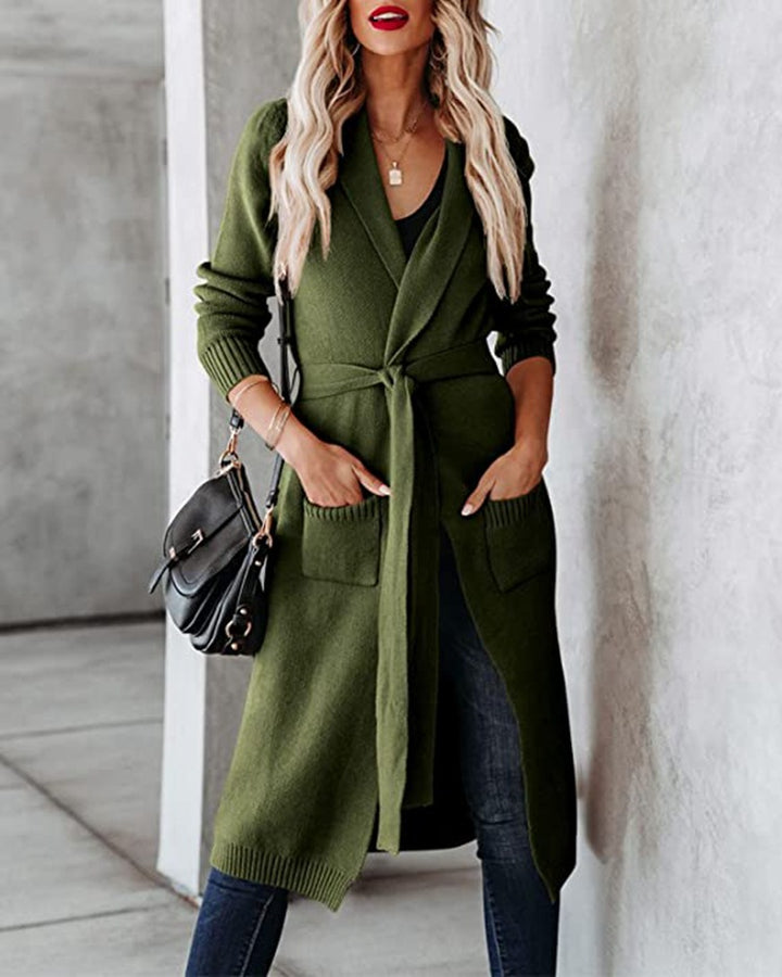 Damen Strickmantel mit praktischen Taschen und Gürtel Drune