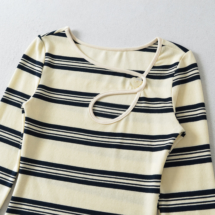 Damen Gestreiftes Feinstrick-Top mit asymmetrischem Herzknopf Drune