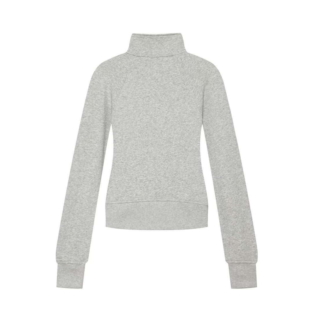Damen Taillierter Sweatshirtcardigan mit durchgehendem Reißverschluss, Stehkragen und Raglanärmeln Drune