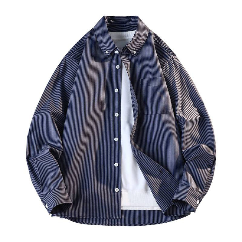 Herren nan gestreifte Overshirt Hemdjacke aus Baumwollmischung mit Brusttasche Drune