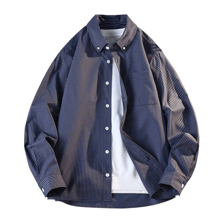 Herren nan gestreifte Overshirt Hemdjacke aus Baumwollmischung mit Brusttasche Drune