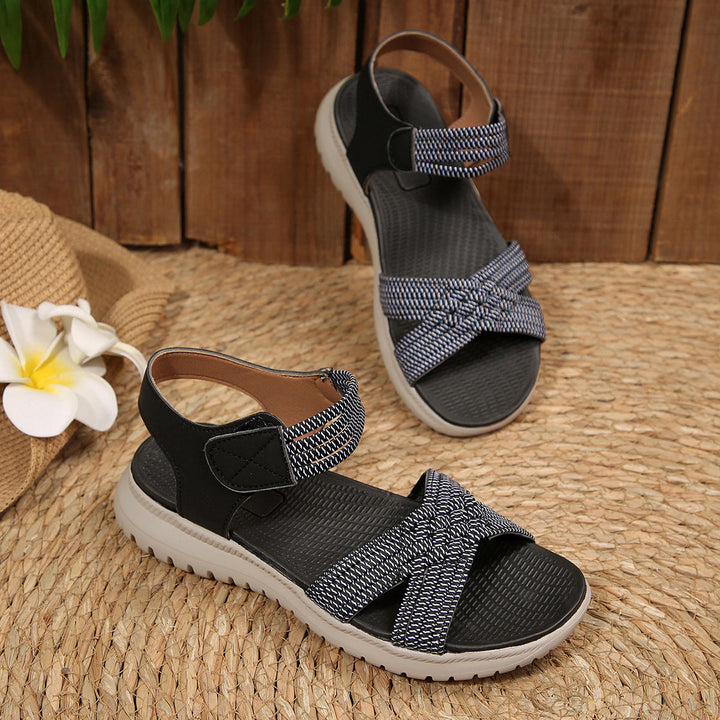 Damen Komfortable Sandalen mit geflochtenen Riemen und elastischem Band Drune