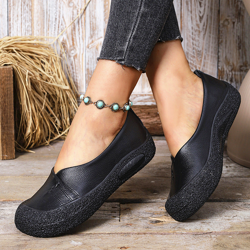 Damen nan komfortable Slip-On Plateau-Ballerina mit strukturierter Gummilaufsohle und weichem PU-Obermaterial Drune