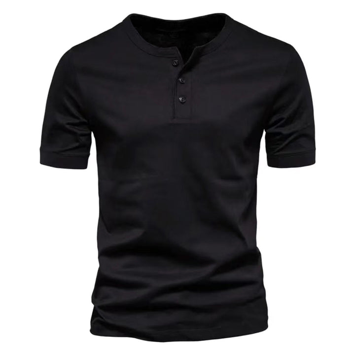 Herren nan tailliertes Kurzarm-Henleyshirt aus Baumwollmix mit Knopfleiste Drune