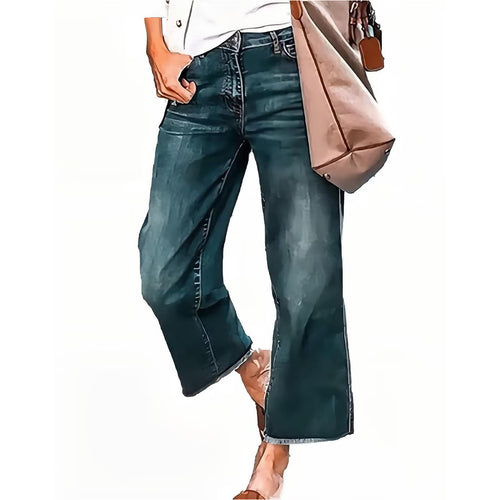 Damen nan weite knöchellange Jeans mit hohem Bund und rohem Saum Drune