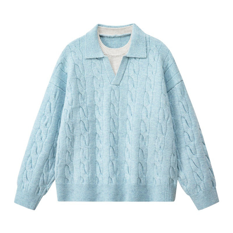 Damen Oversize Zopfstrickpullover mit hohem Rollkragen und Knopfleiste Drune