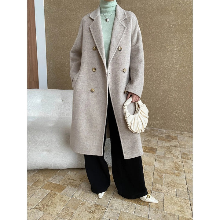 Damen eleganter Oversized-Mantel mit doppelter Knopfleiste und weich gefüttertem Innenfutter Drune
