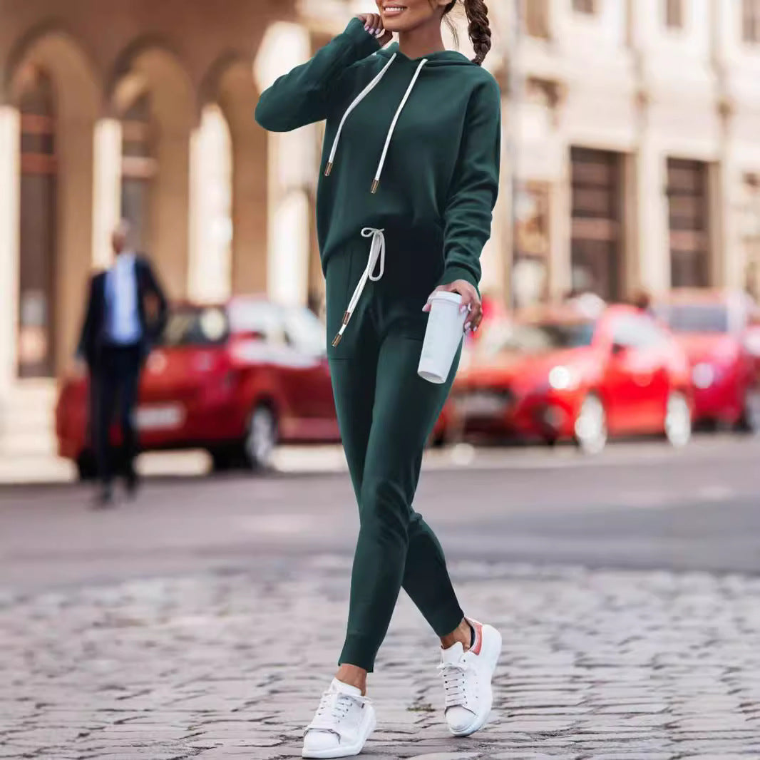 Damen Lässiges Kapuzenpulli- und schmalgeschnittenes Jogginghose-Set Drune
