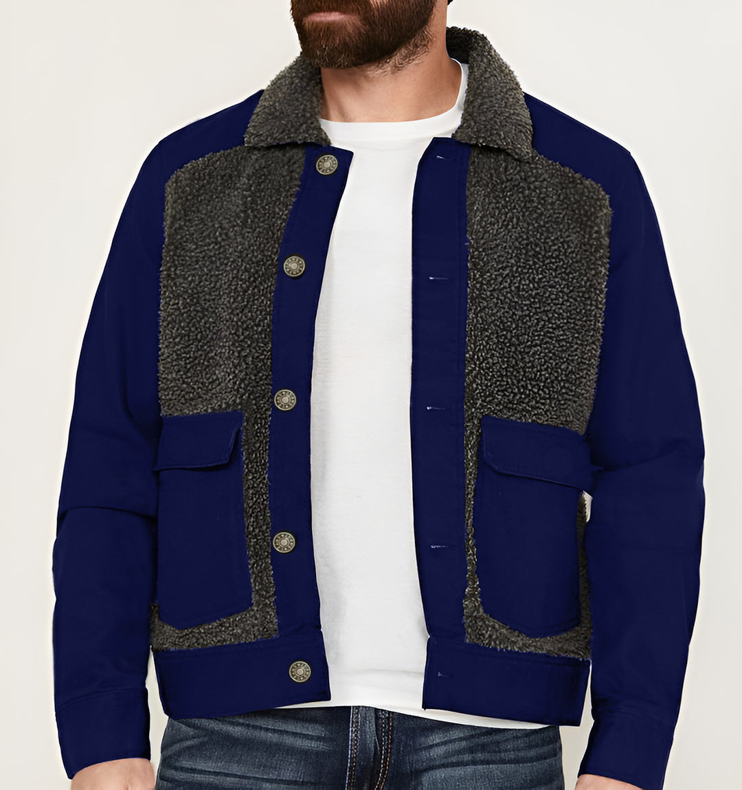 Herren Overshirt-Jacke mit Teddyfutter, aufgesetzten Pattentaschen und Knopfleiste Drune