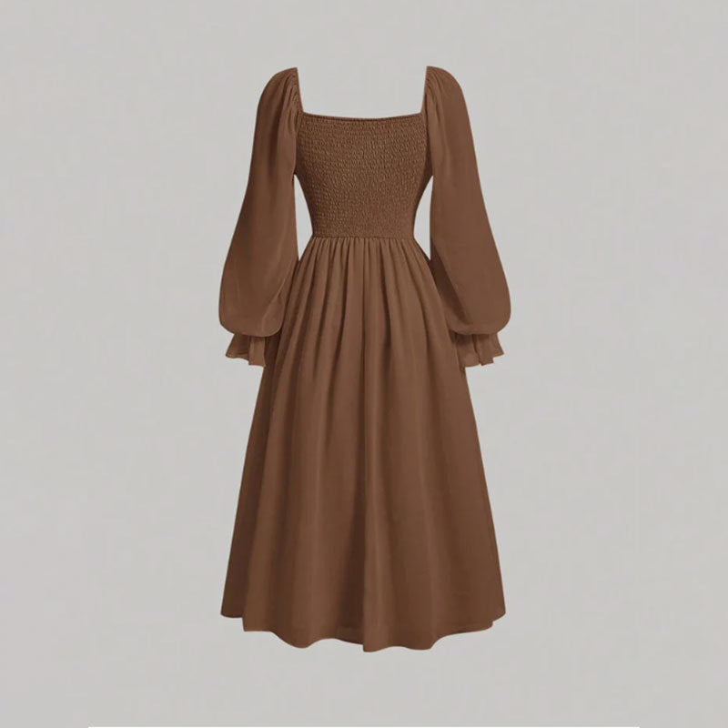 Damen Elegantes Midikleid mit Puffärmeln Drune