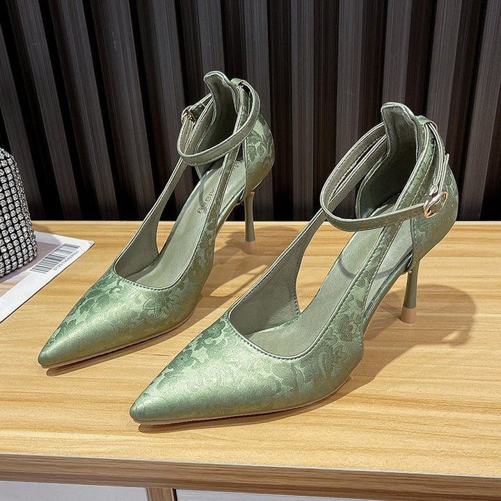 Damen Spitzen High Heels mit eleganter Fesselriemenverzierung Drune