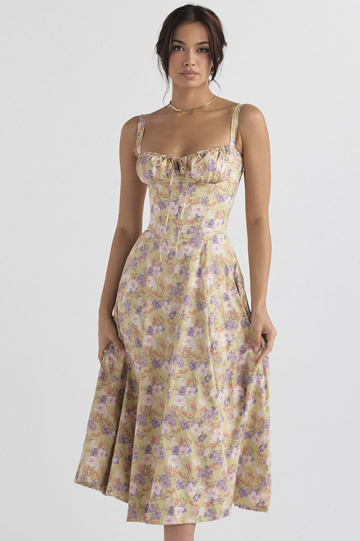 Damen Midikleid aus feinem Baumwollstoff mit romantischem Blumenmuster Drune
