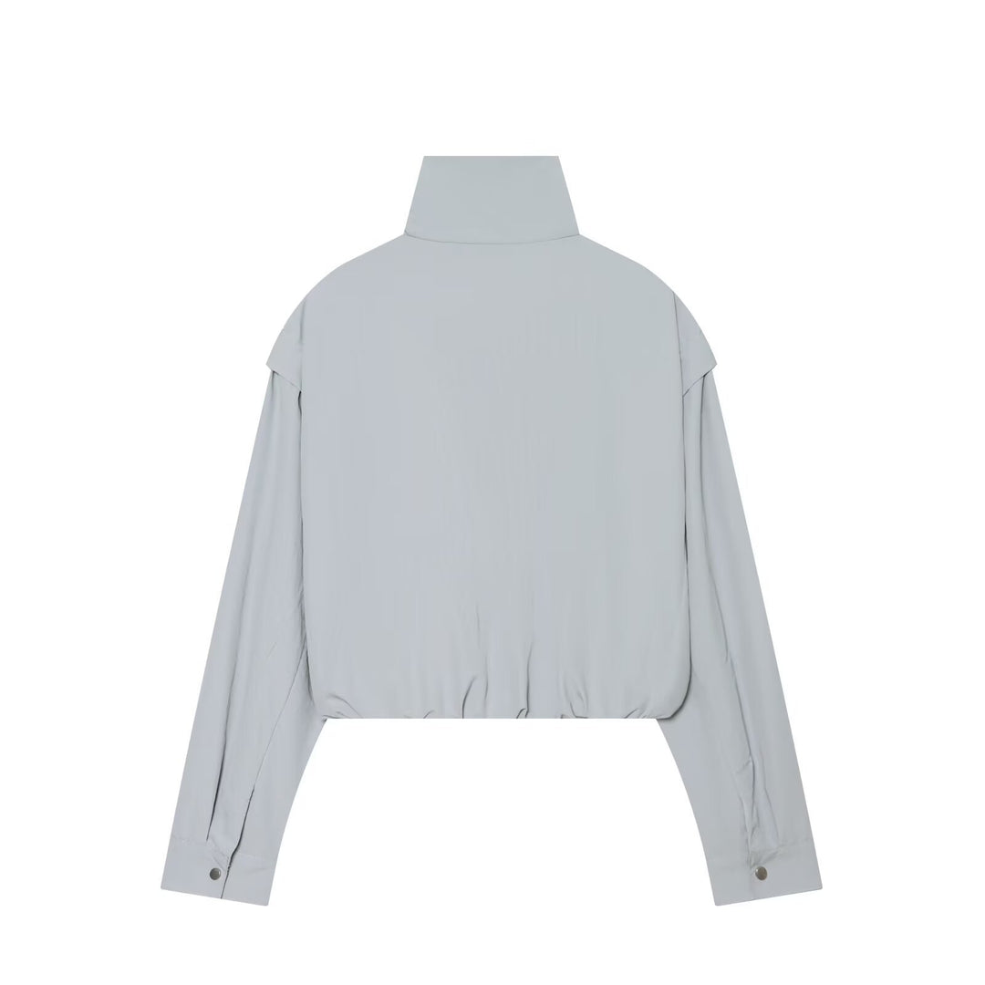 Damen Leichter Cropped‑Blouson mit hohem Stehkragen und verdeckter Front Drune
