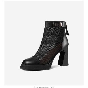 Damen Elegante und modische Stiefeletten mit Netz-Design und Blockabsatz Drune