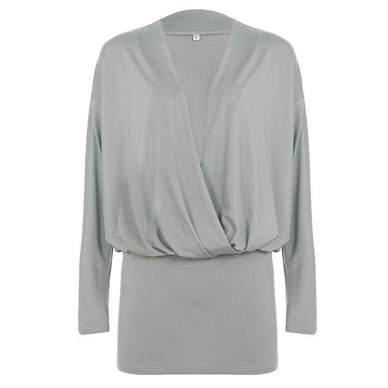 Damen nan drapiertes Wickel-Top mit tiefem V-Ausschnitt, weichem Jerseyfall und tailliertem Bündchen Drune