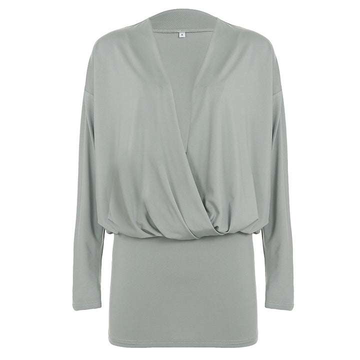 Damen nan drapiertes Wickel-Top mit tiefem V-Ausschnitt, weichem Jerseyfall und tailliertem Bündchen Drune