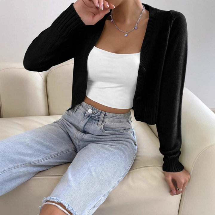 Damen Kurzstrickjacke mit feinem Rippstrickdesign Drune