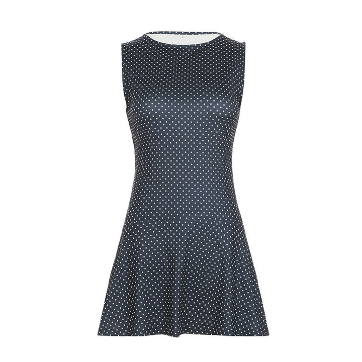 Damen ärmelloses Polka-Dots Kleid mit weitem Saum Drune