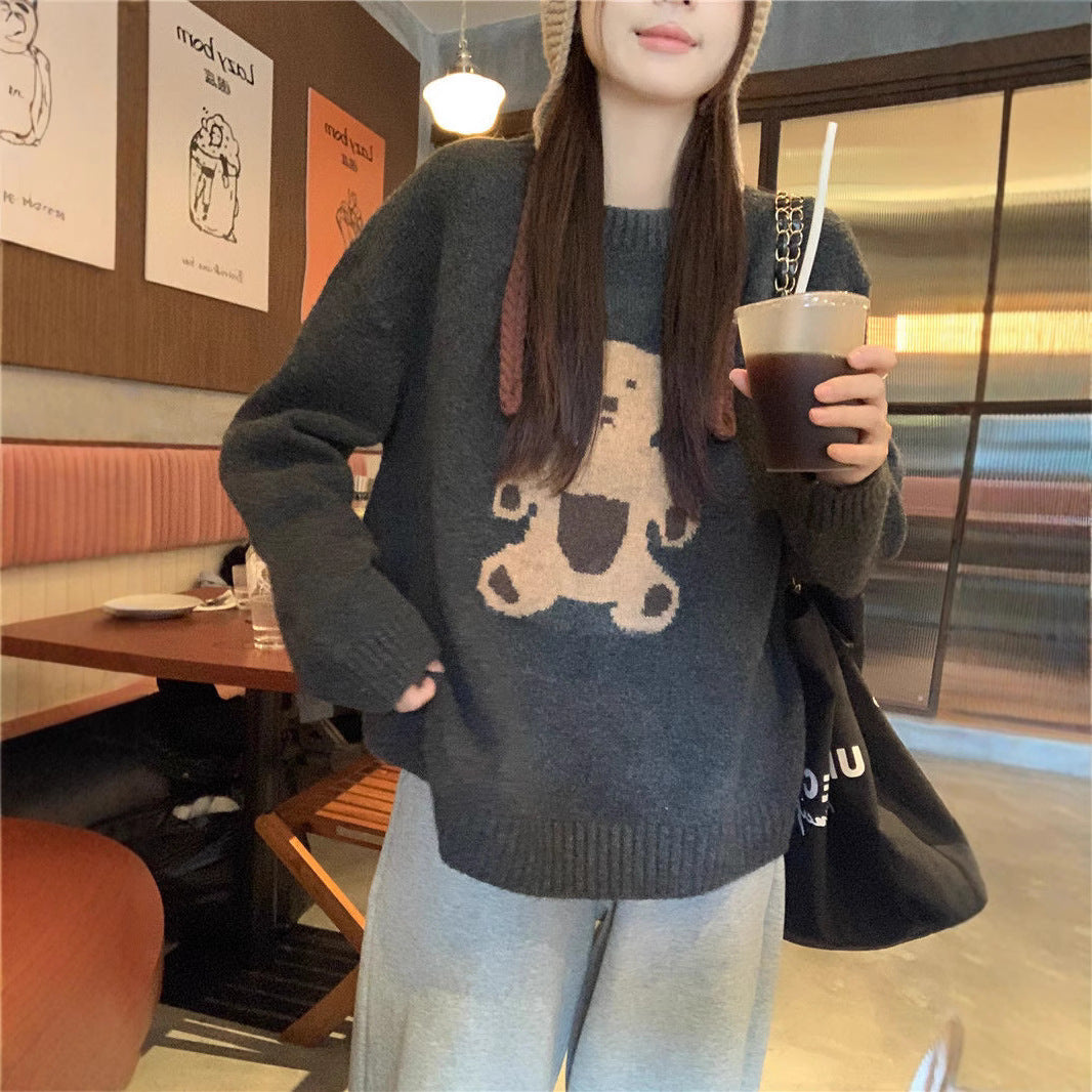 Damen Strickpullover mit bärigem Motiv Drune
