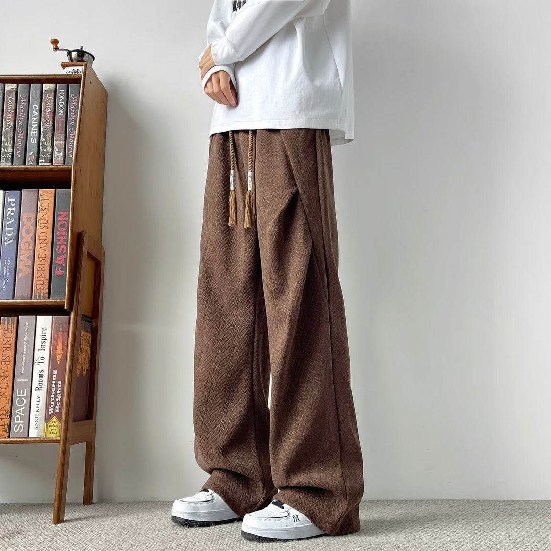 Herren Weite Lounge‑Hose mit Kordelzug und Fischgrät‑Struktur Drune