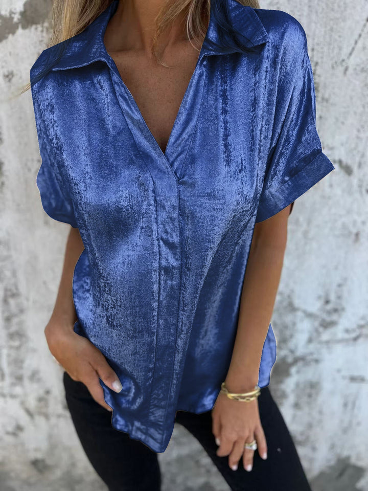Damen Elegante Satinbluse mit glänzendem Finish und lässigem Schnitt Drune