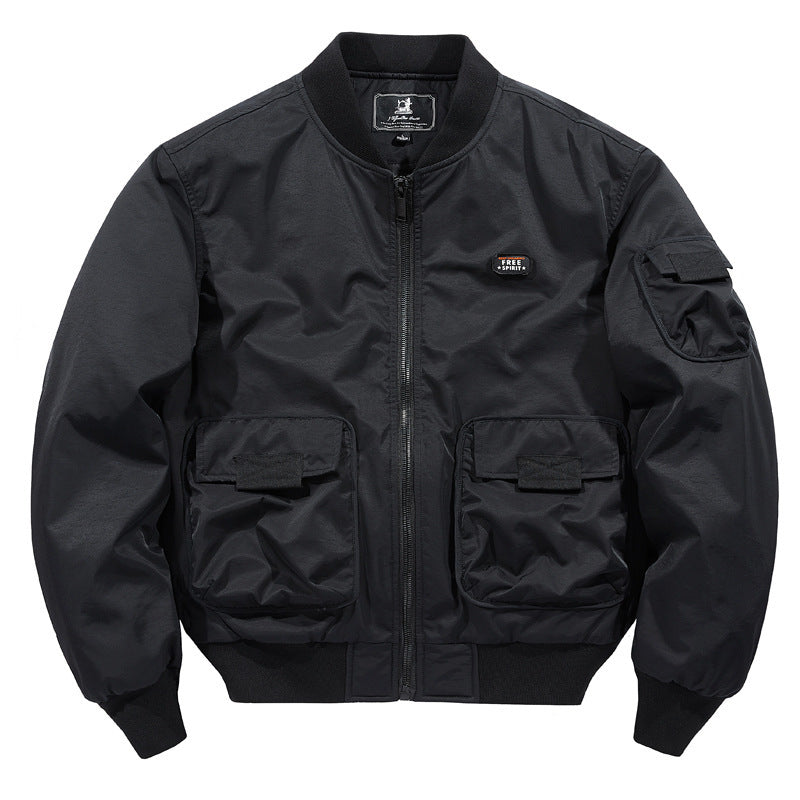 Herren leichte Aviator-Bomberjacke mit großen Cargo‑Taschen und Ärmel‑Utilityfach Drune