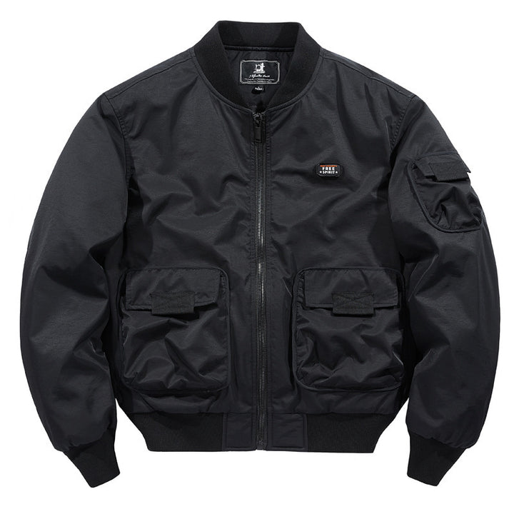 Herren leichte Aviator-Bomberjacke mit großen Cargo‑Taschen und Ärmel‑Utilityfach Drune