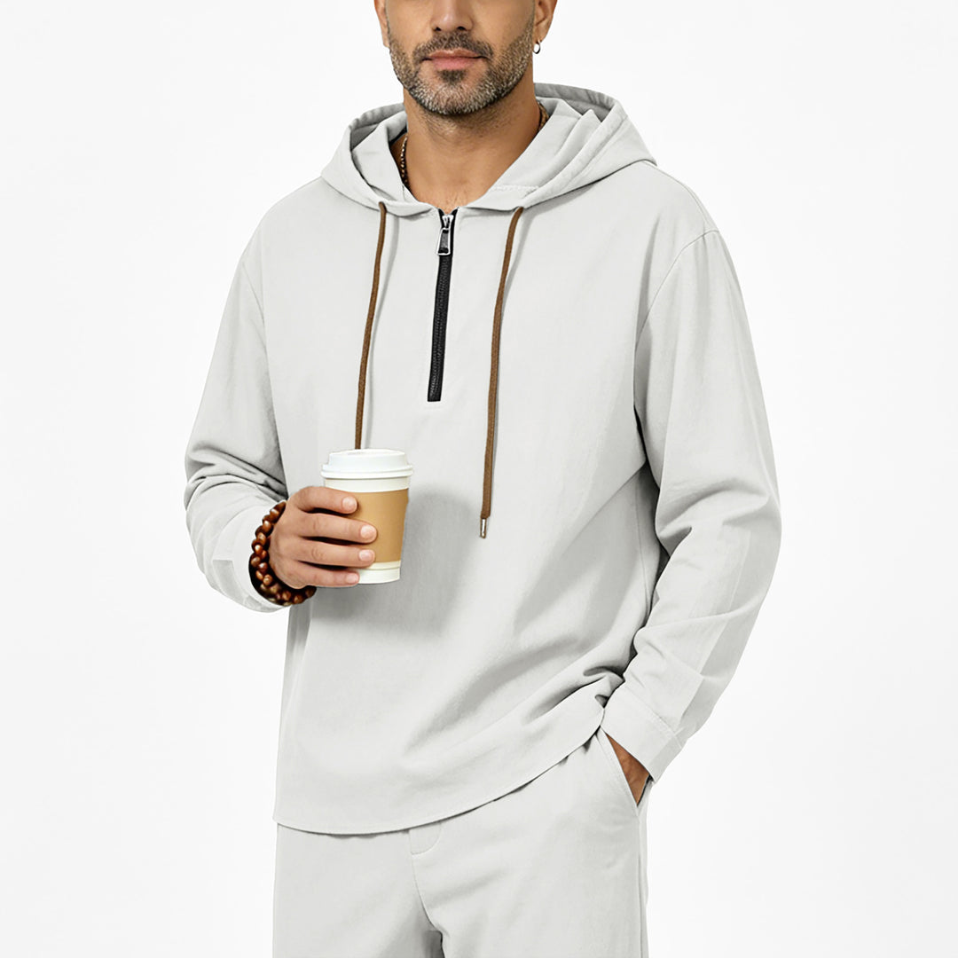 Herren Kapuzenpullover mit Halbzip, Tunnelzug und gerundetem Saum Drune